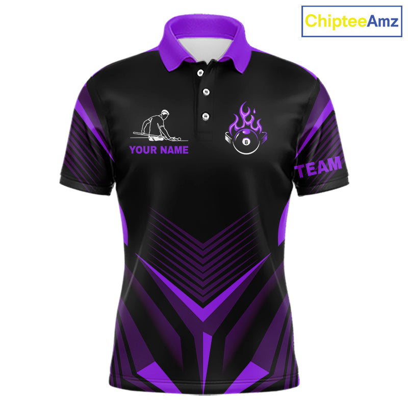 Purple Flaming 8 Ball Pool Polo & 1/4-Zip Team Shirt For Men Custom Billiards Ball Apparel NYN2832