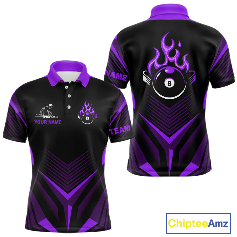 Purple Flaming 8 Ball Pool Polo & 1/4-Zip Team Shirt For Men Custom Billiards Ball Apparel NYN2832