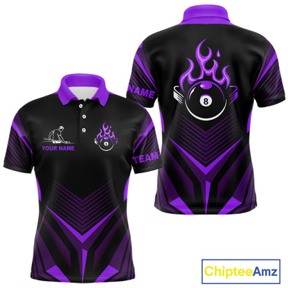 Purple Flaming 8 Ball Pool Polo & 1/4-Zip Team Shirt For Men Custom Billiards Ball Apparel NYN2832