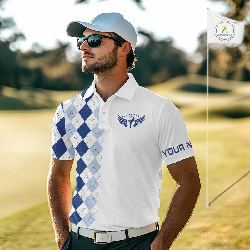 Mens Blue Argyle Pattern Golf Shirts Argyle Golf Clothing Custom Blue Golf Polo, Best Golf Gifts NYN3051