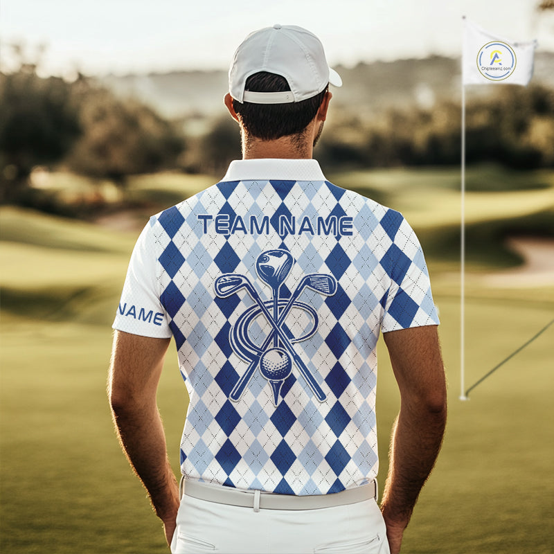 Mens Blue Argyle Pattern Golf Shirts Argyle Golf Clothing Custom Blue Golf Polo, Best Golf Gifts NYN3051