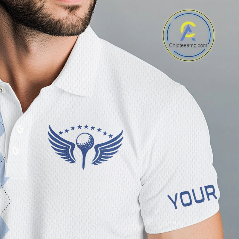 Mens Blue Argyle Pattern Golf Shirts Argyle Golf Clothing Custom Blue Golf Polo, Best Golf Gifts NYN3051