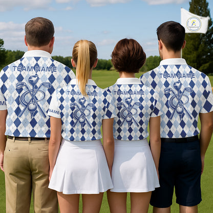 Mens Blue Argyle Pattern Golf Shirts Argyle Golf Clothing Custom Blue Golf Polo, Best Golf Gifts NYN3051