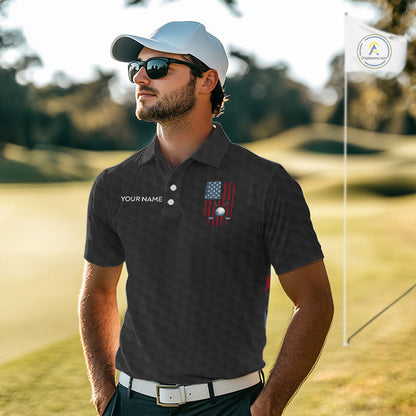 Mens American Flag Golf Shirts Patriotic Golf Jersey Custom Black Ball Golf Clothing, Golf Gifts NYN3053