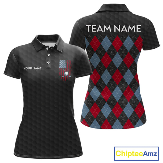 Womens American Flag Golf Shirts Patriotic Golf Jersey Custom Black Ball Golf Clothing, Golf Gifts NYN3053