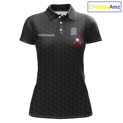Womens American Flag Golf Shirts Patriotic Golf Jersey Custom Black Ball Golf Clothing, Golf Gifts NYN3053