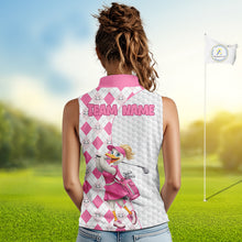 Load image into Gallery viewer, Custom Pink Argyle Golf Sleeveless Polo Shirts For Women Funny Duck Golfer Best Golf Clothing Shirts NYN3055