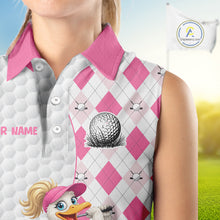Load image into Gallery viewer, Custom Pink Argyle Golf Sleeveless Polo Shirts For Women Funny Duck Golfer Best Golf Clothing Shirts NYN3055