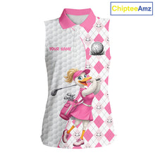 Load image into Gallery viewer, Custom Pink Argyle Golf Sleeveless Polo Shirts For Women Funny Duck Golfer Best Golf Clothing Shirts NYN3055