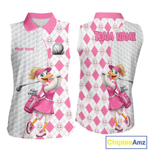 Load image into Gallery viewer, Custom Pink Argyle Golf Sleeveless Polo Shirts For Women Funny Duck Golfer Best Golf Clothing Shirts NYN3055