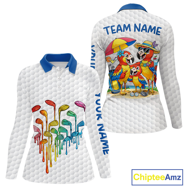 Custom Funny Family Parrots Golf Polo Shirts For Women Colorful Golf Clubs Golf Clothing Shirts NYN3056
