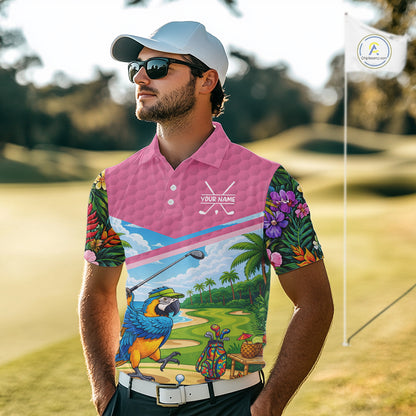 Tropical Funny Parrot Polo Golf Shirts For Men Custom Parrot Golf Team Attire For Golfers NYN3059