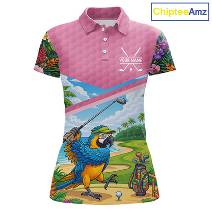 Tropical Funny Parrot Polo Golf Shirts For Women Custom Parrot Golf Team Attire For Golfers NYN3059