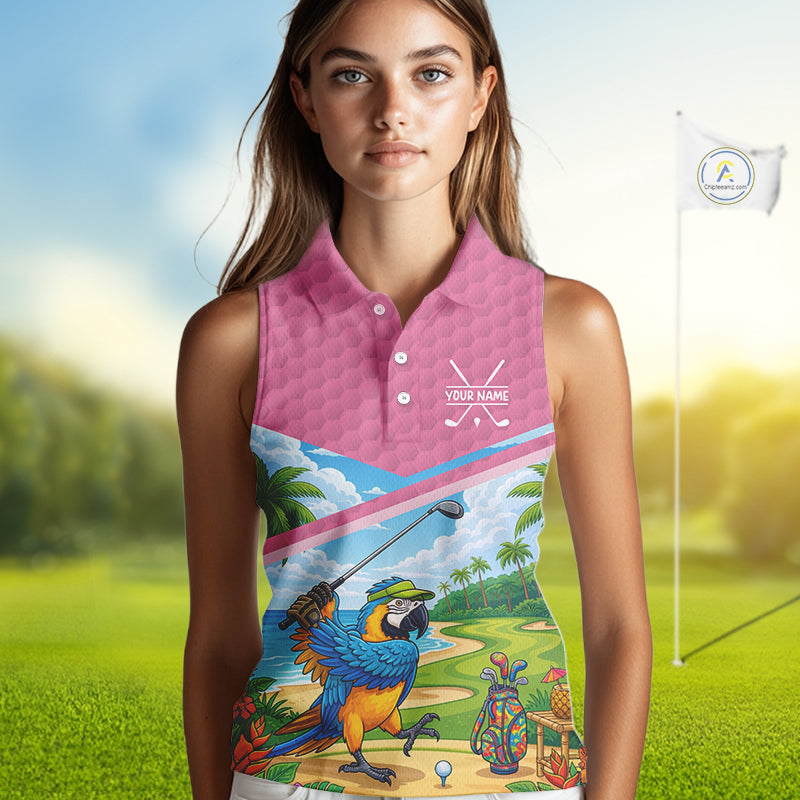 Tropical Funny Parrot Sleeveless Polo Golf Shirts For Women Custom Parrot Golf Attire For Golfers NYN3059