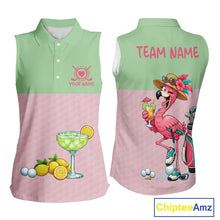 Load image into Gallery viewer, Tropical Flamingo Sleeveless Polo Golf Shirts For Women Custom Pink &amp; Green Golf Team Attire For Golfers NYN3062