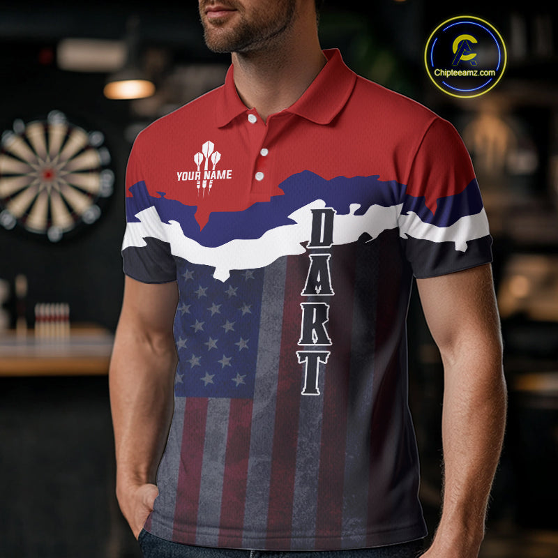 Men's Custom Darts Shirt With American Flag Pattern And Colorful Dartboard NYN0266