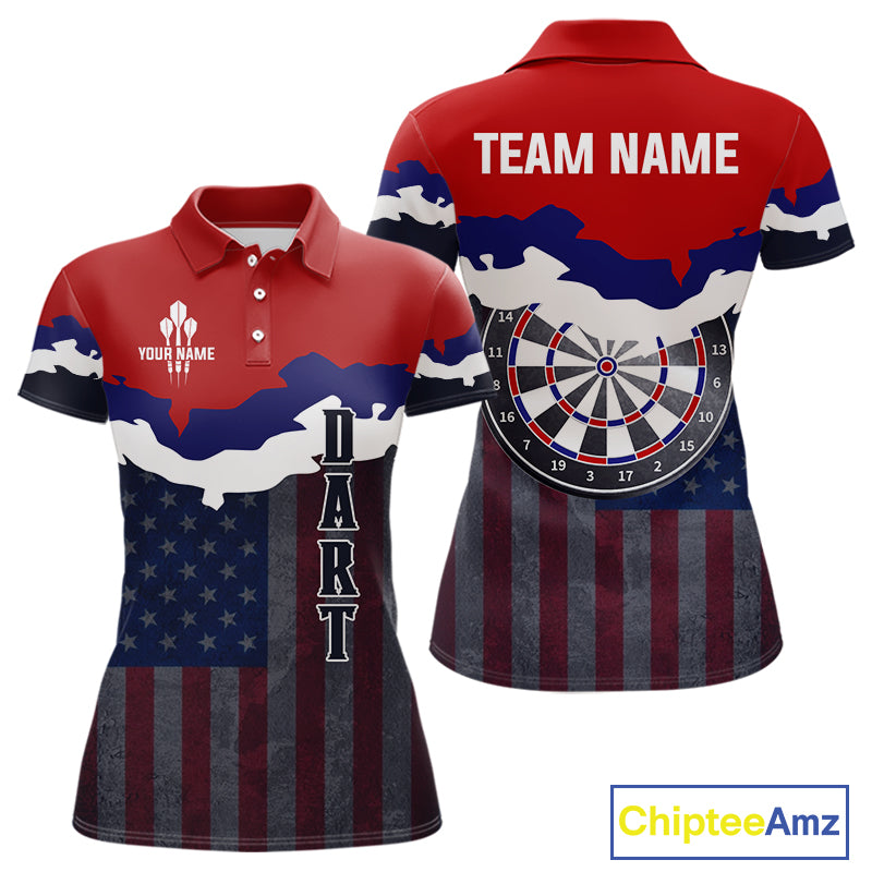 Women's Custom Darts Shirt With American Flag Pattern And Colorful Dartboard NYN0266