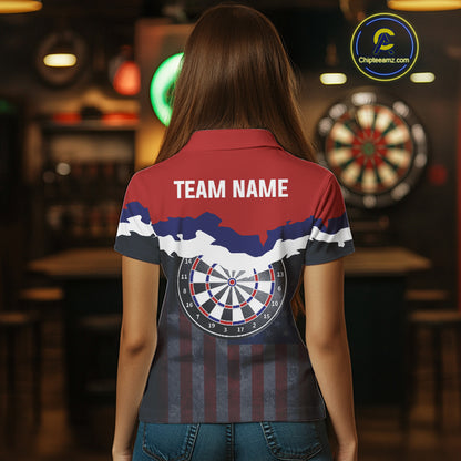Women's Custom Darts Shirt With American Flag Pattern And Colorful Dartboard NYN0266