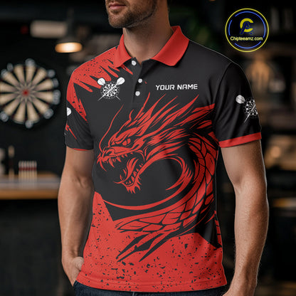 Men's Dart Team Jersey Featuring A Blood Dragon And Red Dartboard, Darts Jersey NYN0271