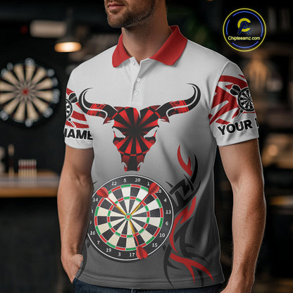 Red Dark Bull Colorful Dartboard Men's Darts Shirt - Custom Name For Darts Jersey NYN0516