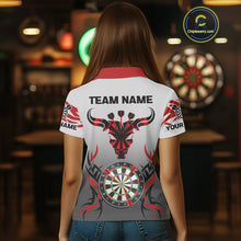 Load image into Gallery viewer, Red Dark Bull Colorful Dartboard Women&#39;s Darts Shirt - Custom Name For Darts Jersey NYN0516
