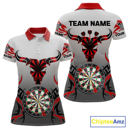 Red Dark Bull Colorful Dartboard Women's Darts Shirt - Custom Name For Darts Jersey NYN0516