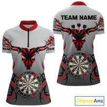 Load image into Gallery viewer, Red Dark Bull Colorful Dartboard Women&#39;s Darts Shirt - Custom Name For Darts Jersey NYN0516