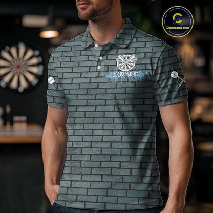 Brick Wall Skull Dartboard Men's Grunge Darts Shirt - Custom Dart Player Uniform NYN0519