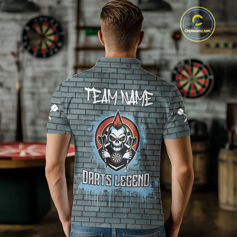 Brick Wall Skull Dartboard Men's Grunge Darts Shirt - Custom Dart Player Uniform NYN0519