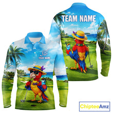 Load image into Gallery viewer, Men's funny parrot golf polo shirt mockup tropical summer golf apparel