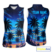 Load image into Gallery viewer, Women's sunset tropical palm tree golf sleeveless polo shirt mockup personalized golf apparel