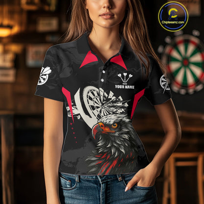 Eagle Cracked Dartboard Custom Red Darts Polo Shirt For Women - Darts Team Jersey NYN0740