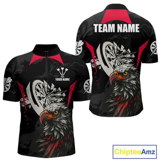 Eagle Cracked Dartboard Custom Red Darts 1/4 Zip Shirt For Men - Darts Team Jersey NYN0740