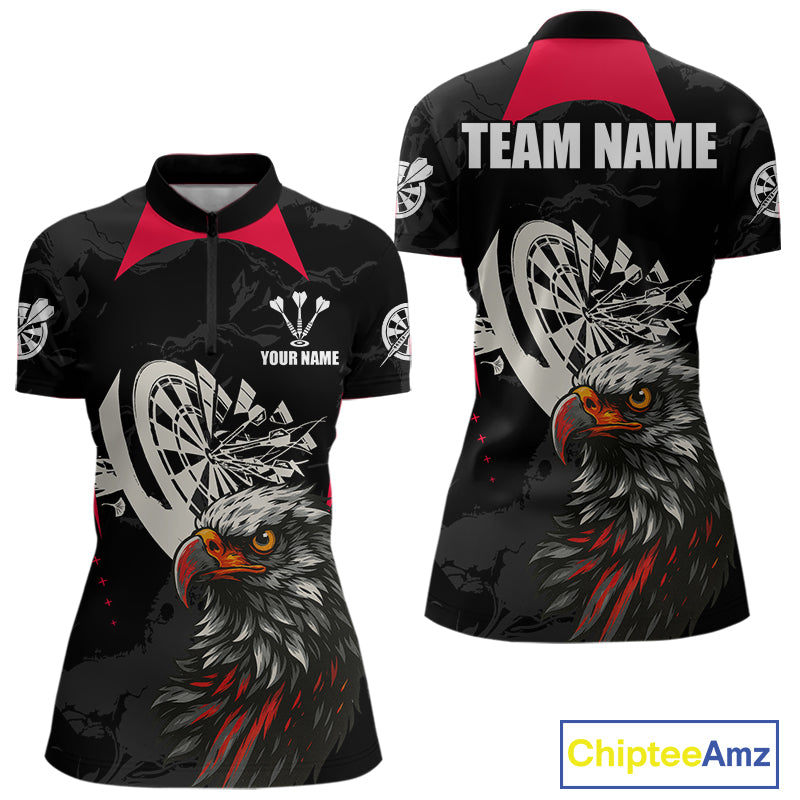 Eagle Cracked Dartboard Custom Red Darts 1/4 Zip Shirt For Women - Darts Team Jersey NYN0740
