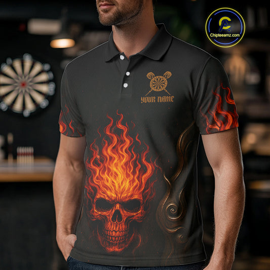 Flame Skull & Dartboard Custom Darts Quarter-Zip Shirt For Men - Darts Team Jersey NYN0742