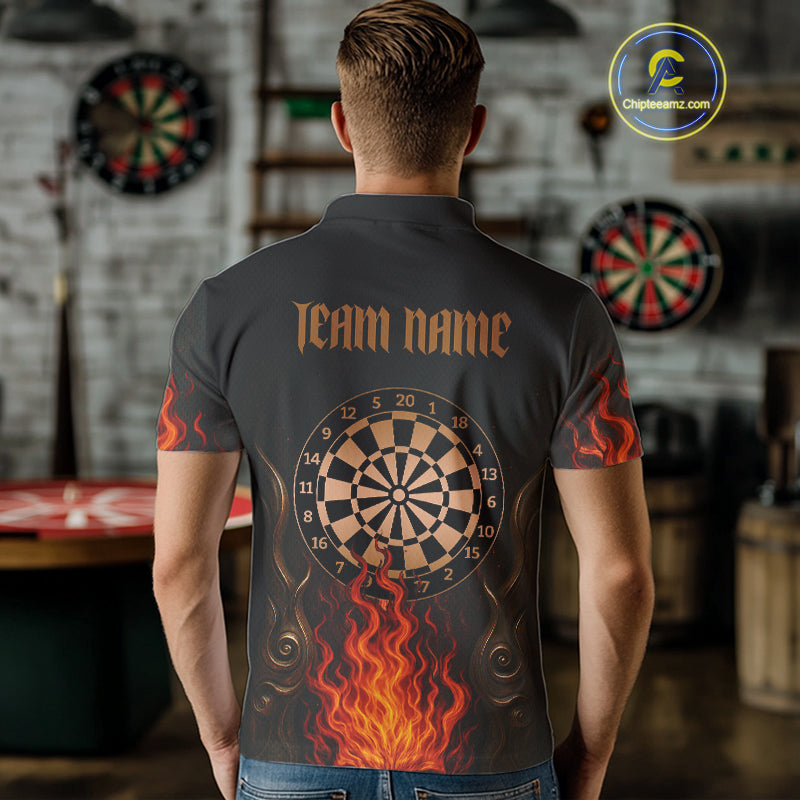 Flame Skull & Dartboard Custom Darts Quarter-Zip Shirt For Men - Darts Team Jersey NYN0742