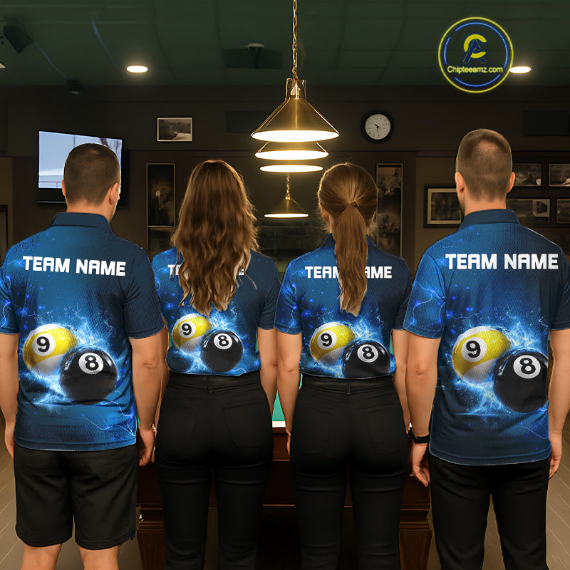 Custom 8 Ball & 9 Ball Mens Billiard Shirt Personalized Thunder Blue Billiard Tournament Jerseys NYN3777