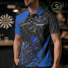 Load image into Gallery viewer, Custom Black &amp; Blue Cracked Dartboard Men Dart Shirt Outfits Polo &amp; 1/4-Zip Dart Jersey NYN1047