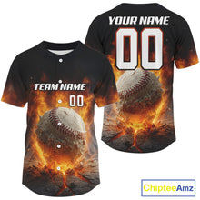 Load image into Gallery viewer, Custom Flaming Baseball Ball Jersey For Men Youth Baseball Team Shirts Personalized NYN1056