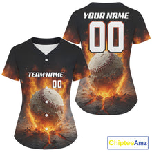 Load image into Gallery viewer, Custom Flaming Baseball Ball Jersey For Women Youth Baseball Team Shirts Personalized NYN1056