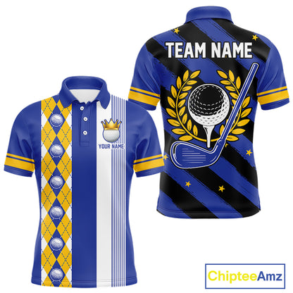 Personalized Golf Shirt For Men Custom Name Golf Polo Shirt Blue Yellow Argyle Golf Tournament Outfits NYN4446