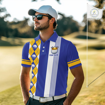 Personalized Golf Shirt For Men Custom Name Golf Polo Shirt Blue Yellow Argyle Golf Tournament Outfits NYN4446