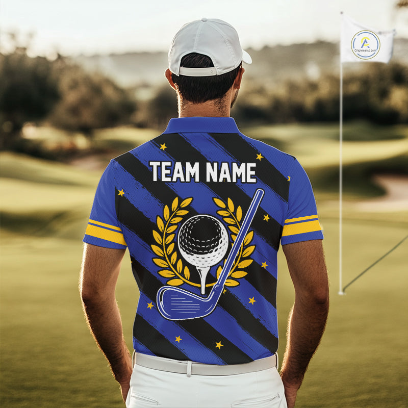 Personalized Golf Shirt For Men Custom Name Golf Polo Shirt Blue Yellow Argyle Golf Tournament Outfits NYN4446