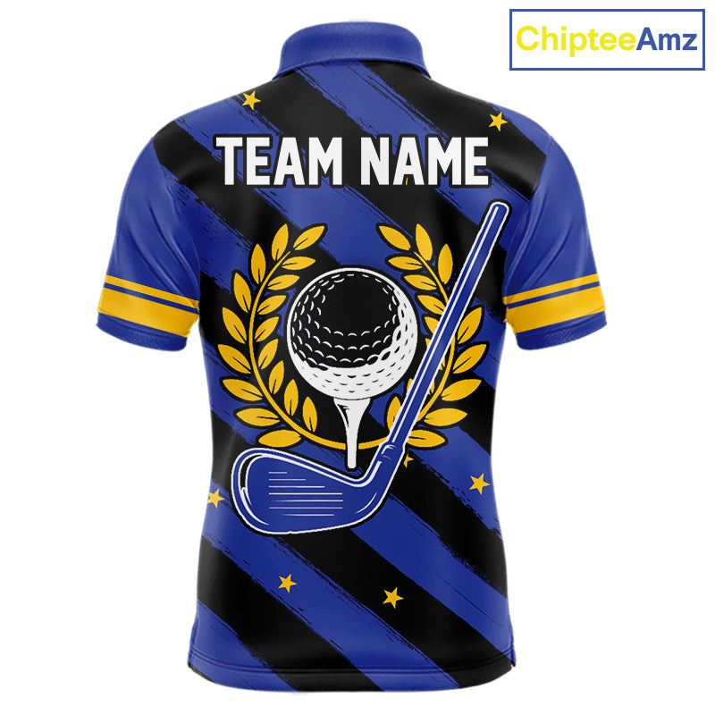 Personalized Golf Shirt For Men Custom Name Golf Polo Shirt Blue Yellow Argyle Golf Tournament Outfits NYN4446