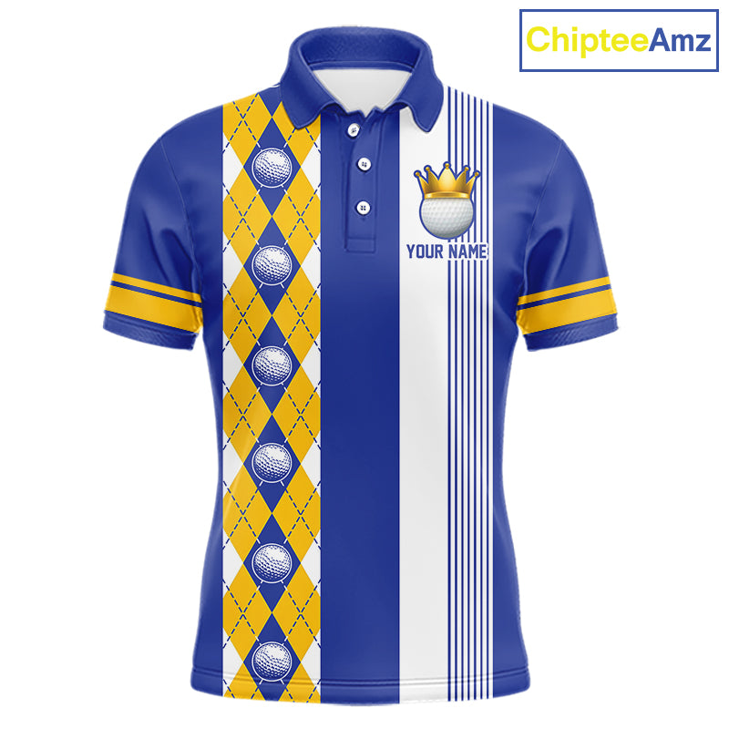 Personalized Golf Shirt For Men Custom Name Golf Polo Shirt Blue Yellow Argyle Golf Tournament Outfits NYN4446