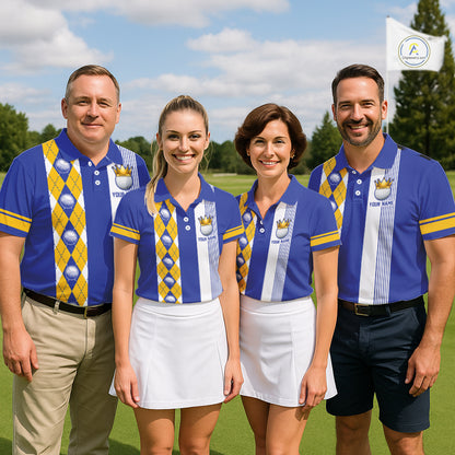Personalized Golf Shirt For Men Custom Name Golf Polo Shirt Blue Yellow Argyle Golf Tournament Outfits NYN4446