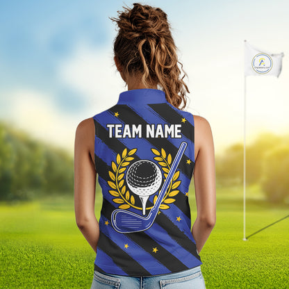 Personalized Golf Shirt For Women Custom Name Golf Sleeveless Polo Shirt Blue Yellow Argyle Golf Tournament Outfits NYN4446
