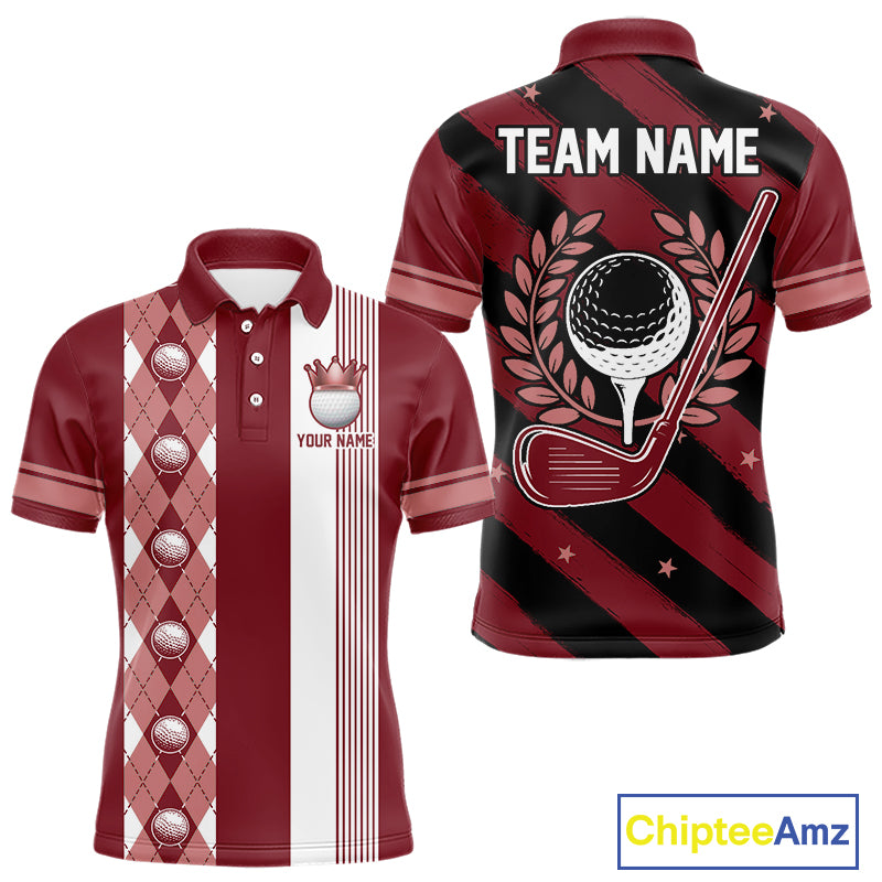 Personalized Golf Shirt For Men Custom Name Golf Polo Shirt Maroon Argyle Golf Tournament Outfits NYN4447