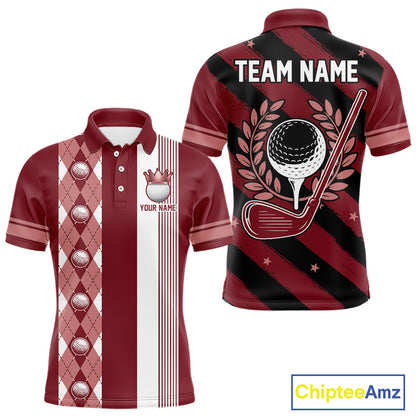 Personalized Golf Shirt For Men Custom Name Golf Polo Shirt Maroon Argyle Golf Tournament Outfits NYN4447