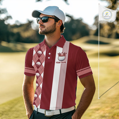 Personalized Golf Shirt For Men Custom Name Golf Polo Shirt Maroon Argyle Golf Tournament Outfits NYN4447